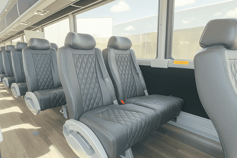 interior of Miami Gardens Minibus Company charter bus